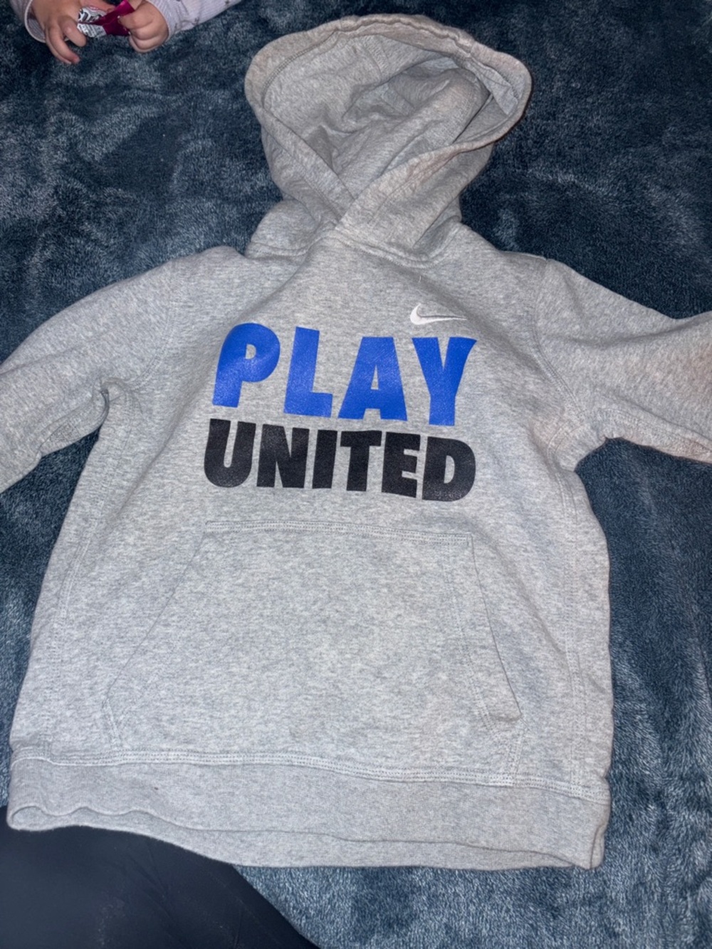 Nike Gray Hoodie with Blue and Black 'PLAY UNITED' Graphic